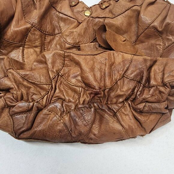 Women's Soft Brown Leather Hobo Floral Appliqué Shoulder Handbag - Picture 12 of 12